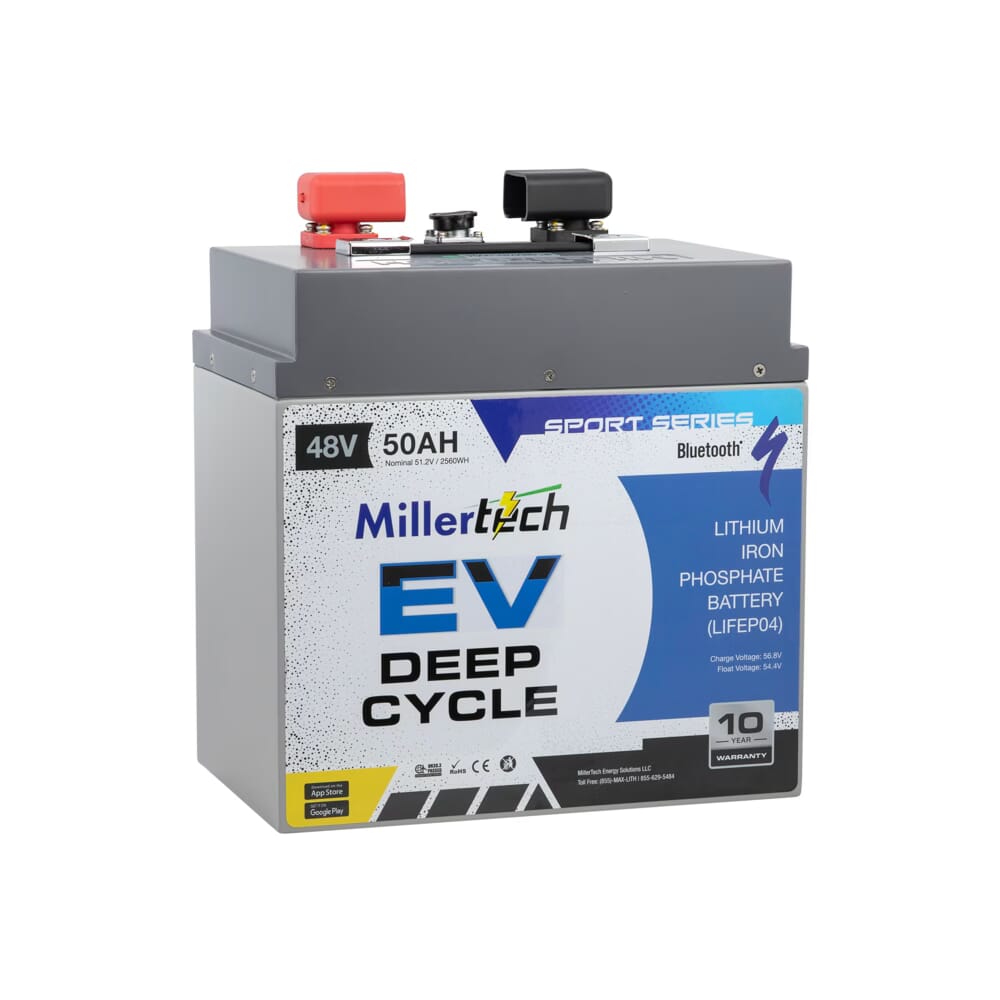 Millertech 48V 50AH Deep Cycle EV sport series battery front right