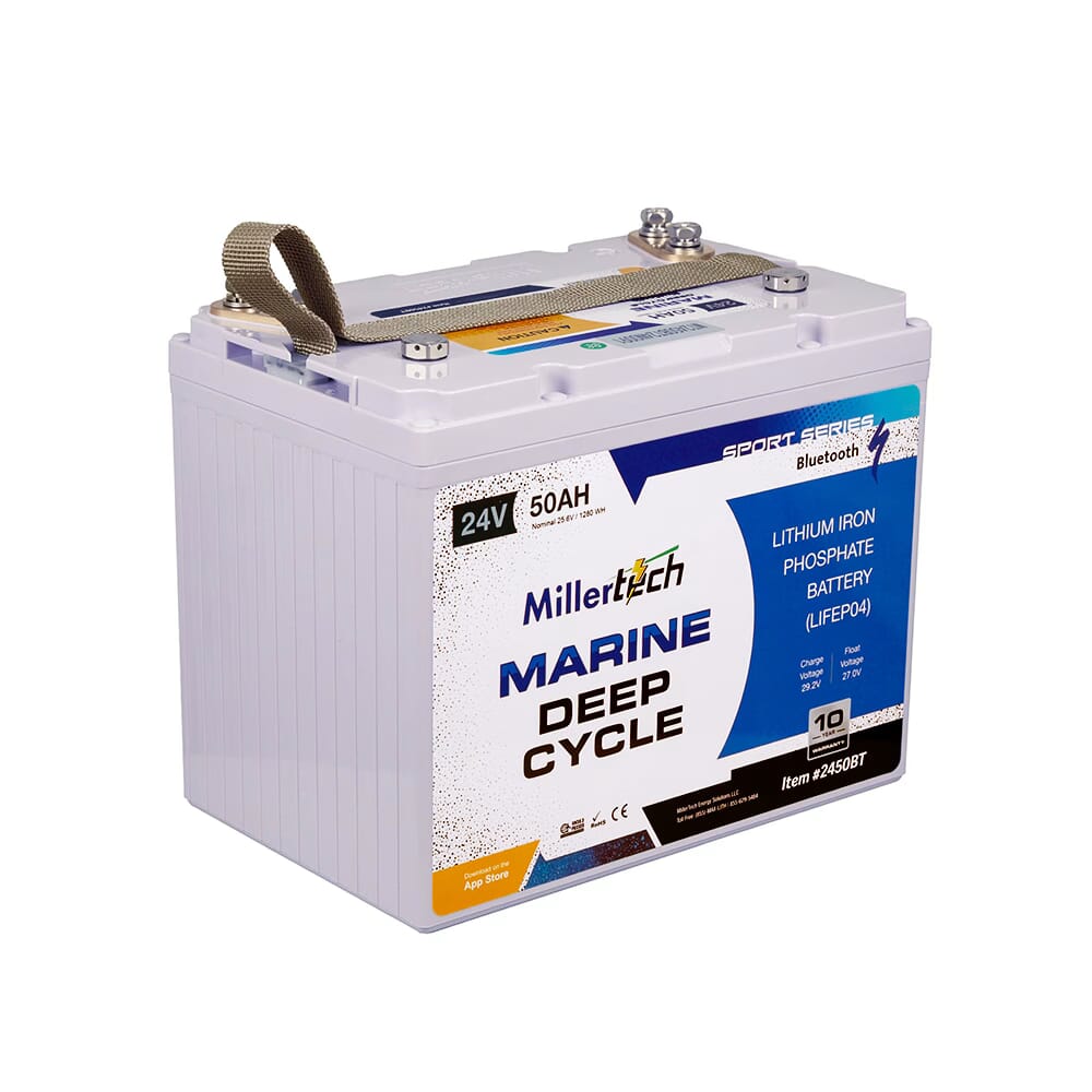 Millertech deep cycle battery 24V 50AH 2450BT spin 24-1