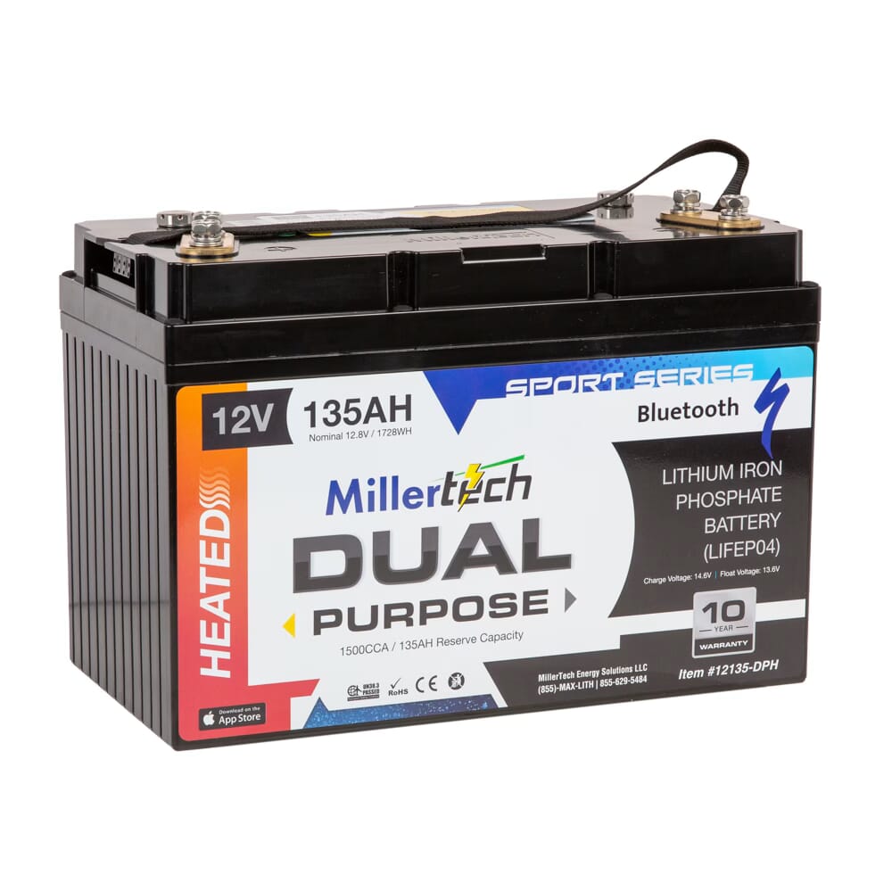 12V 135AH millertech dual purpose heated bluetooth battery 12135-DPH front 3